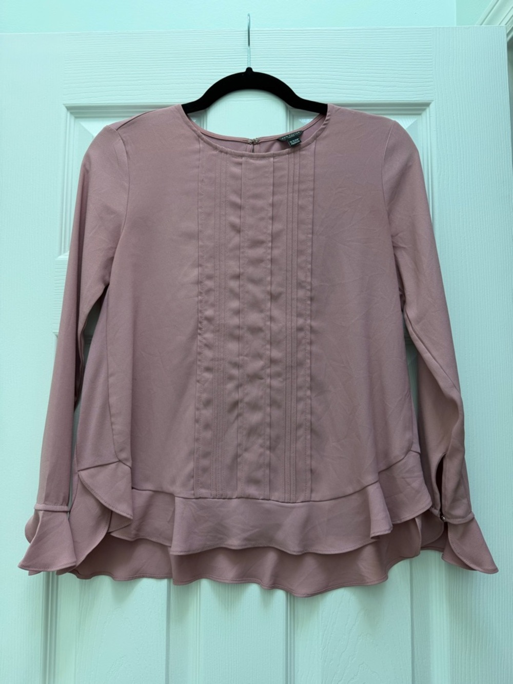 Ann Taylor Mauve Ruffle-Hem Pintuck Blouse